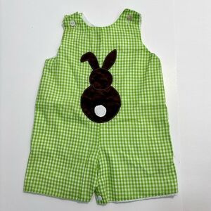 Green check gingham Easter bunny jon jon boys romper size 6 months